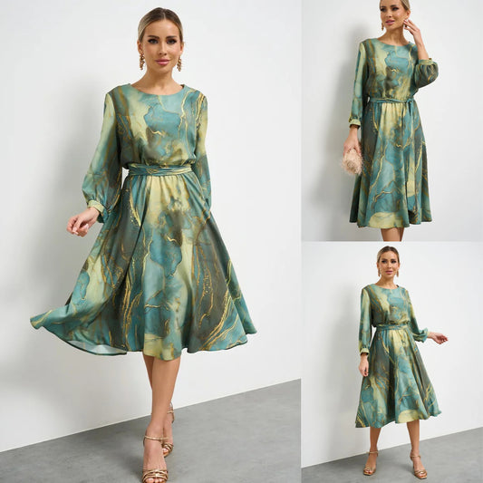 🌿👗【Cantitate limitată】Rochie de primăvară elegantă, verde, cu mâneci lungi🌸💃-3974395