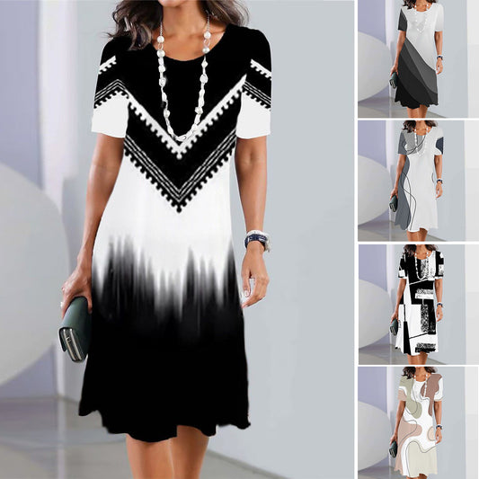 🌷🏆Nowe produkty w gorącej wyprzedaży🌷👗【XS-5XL】2025seksowna sukienka z okrągłym dekoltem i nadrukiem dla kobiet_3983633