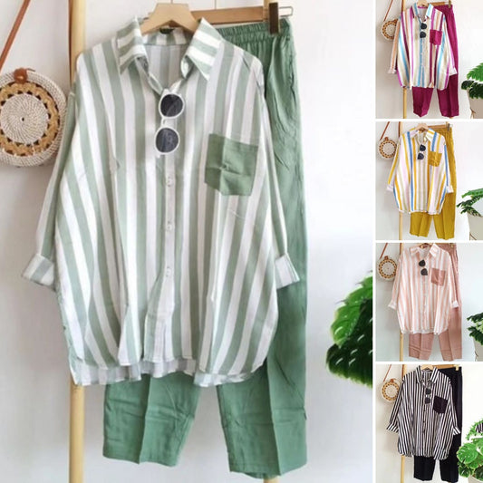 ✨👗【50%OFF】【S-5XL】 🌸Costum casual din două piese cu dungi de primăvară_3976165