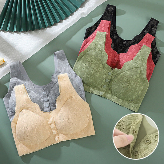😍😍【50% zniżki】🎁💖【Zestaw 5 sztuk】Biustonosz damski bez stalowych fiszbin, zapięcie z przodu, bezszwowy jedwab lodowy_3983640