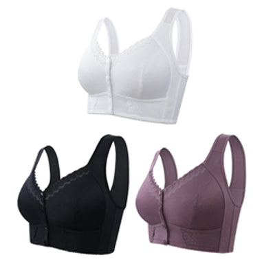 Preț super mic (3 bucăți) 💕🎁【45kg-155kg】Sutien super mare din bumbac moale, respirabil, închidere frontală-3973464